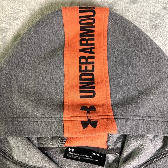 Under Armour 1/2 Zip Hoodie Men's Large Gray Florescent Pink Logo College Sporty - Picture 3 of 11